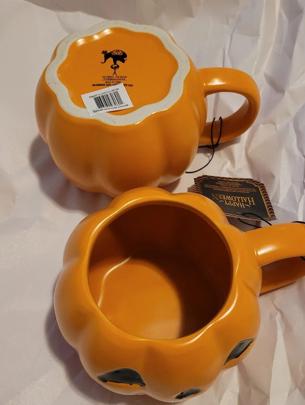 Happy Halloween Coffee Mug Pumpkin Jack-O'-Lantern Ceramic Mugs - Orange & Black